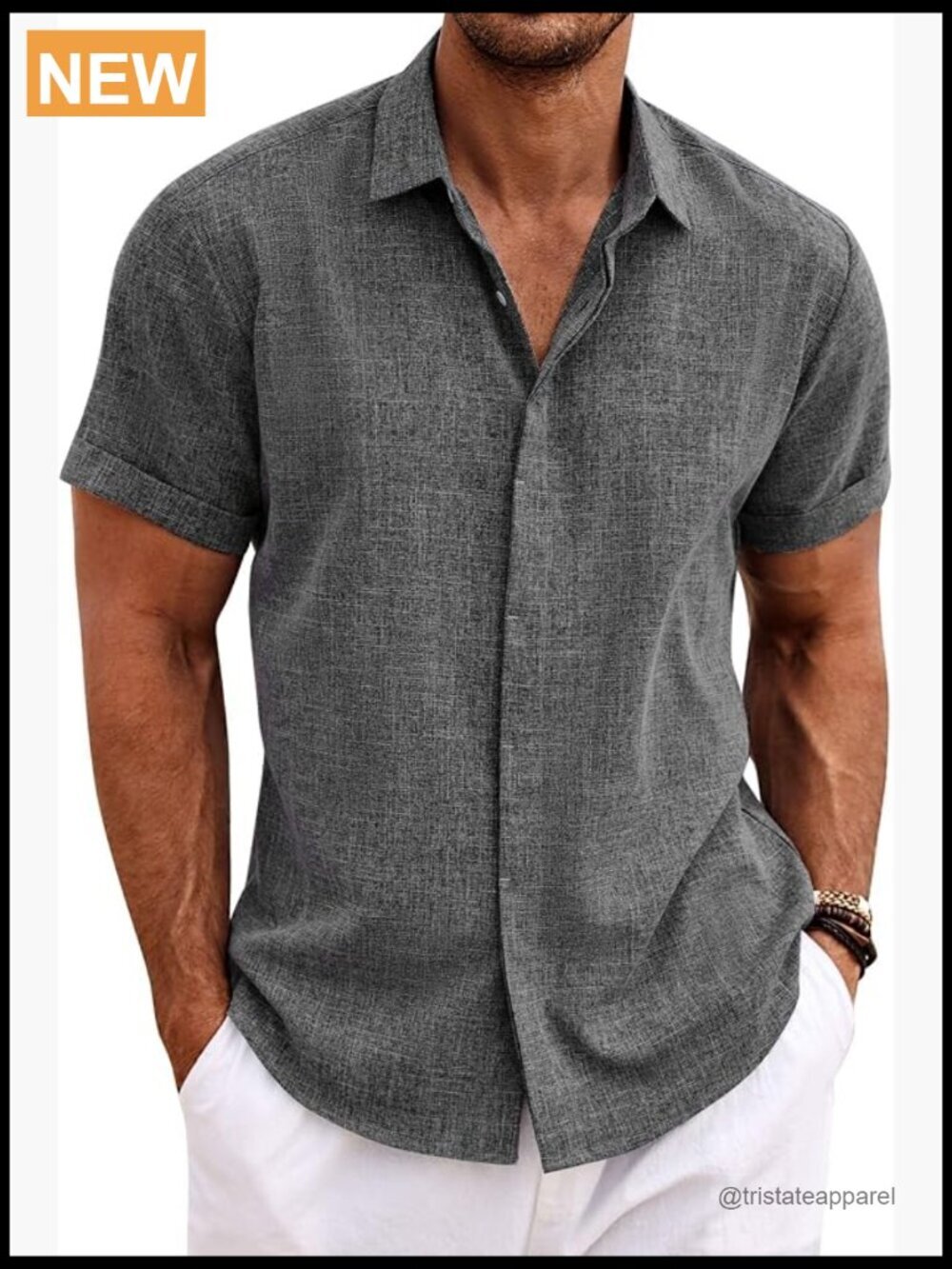 Men's Linen Short Sleeve Button Down Casual Beach Shirt